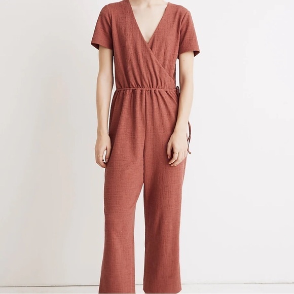 Madewell Texture & Thread Mauve Short Sleeve Wrap Jumpsuit - Picture 4 of 16